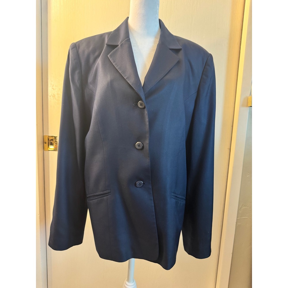 Amanda Smith Pure Silk Navy‎ Blue Blazer Jacket Size 16 Office Preppy Classic